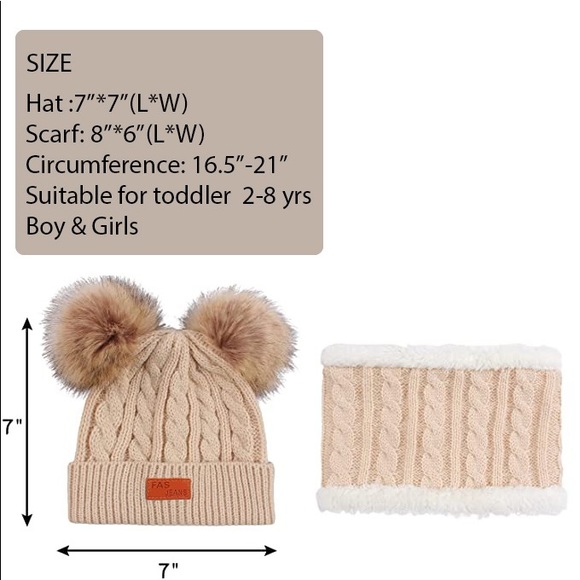 Winter Girls & Boys Warm Hat Set; Toddler Pom-pom Hat Set - Picture 3 of 5